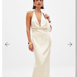 Satin Backless Halter Dress in Cream